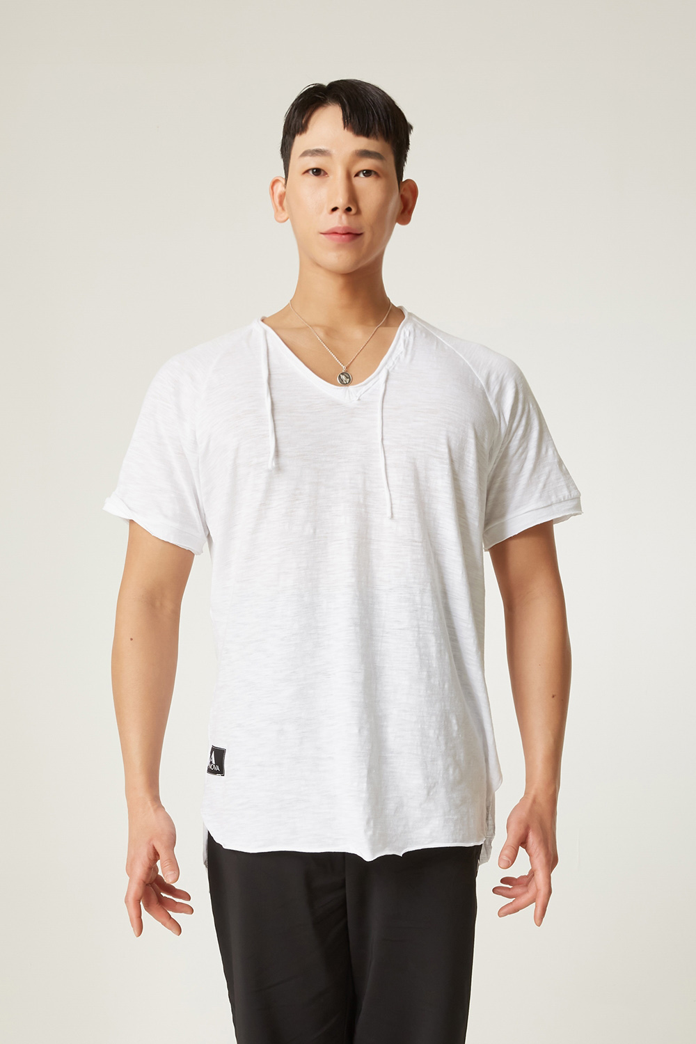 High V-neck Semi-Fitted Cotton Shirt