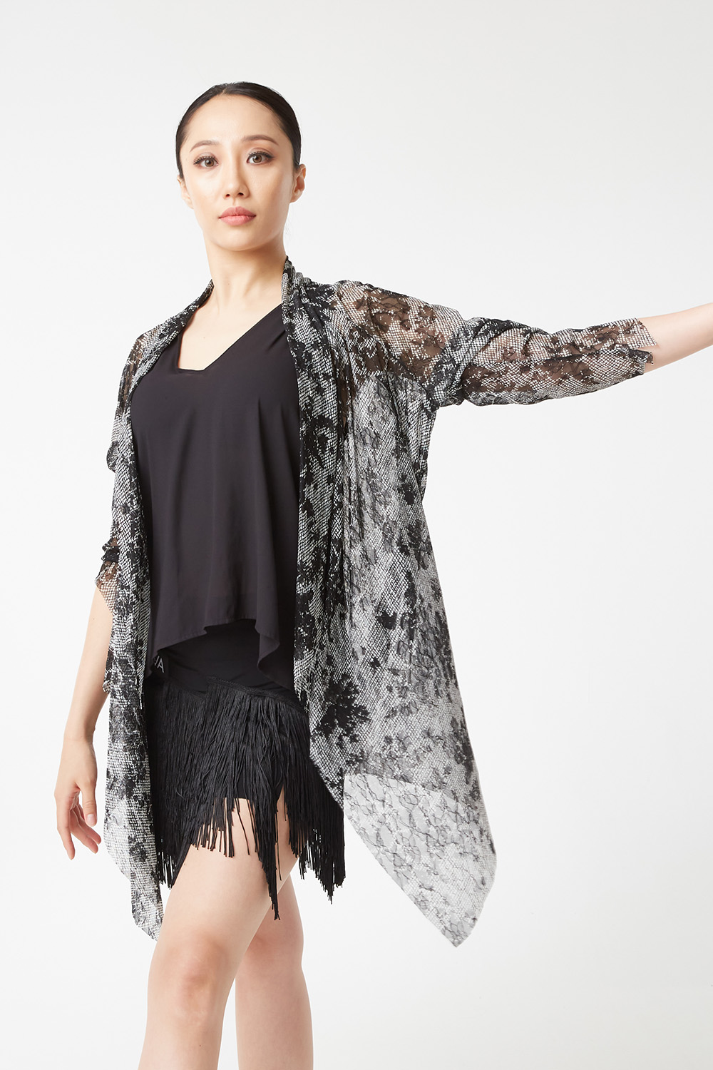 Sheer Lace Cardigan with Irregular Hem