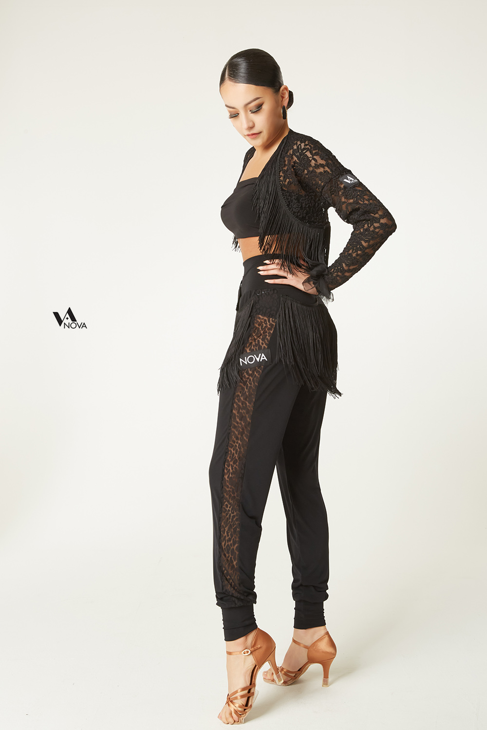 Black Jogger Pants with Fringe Trim