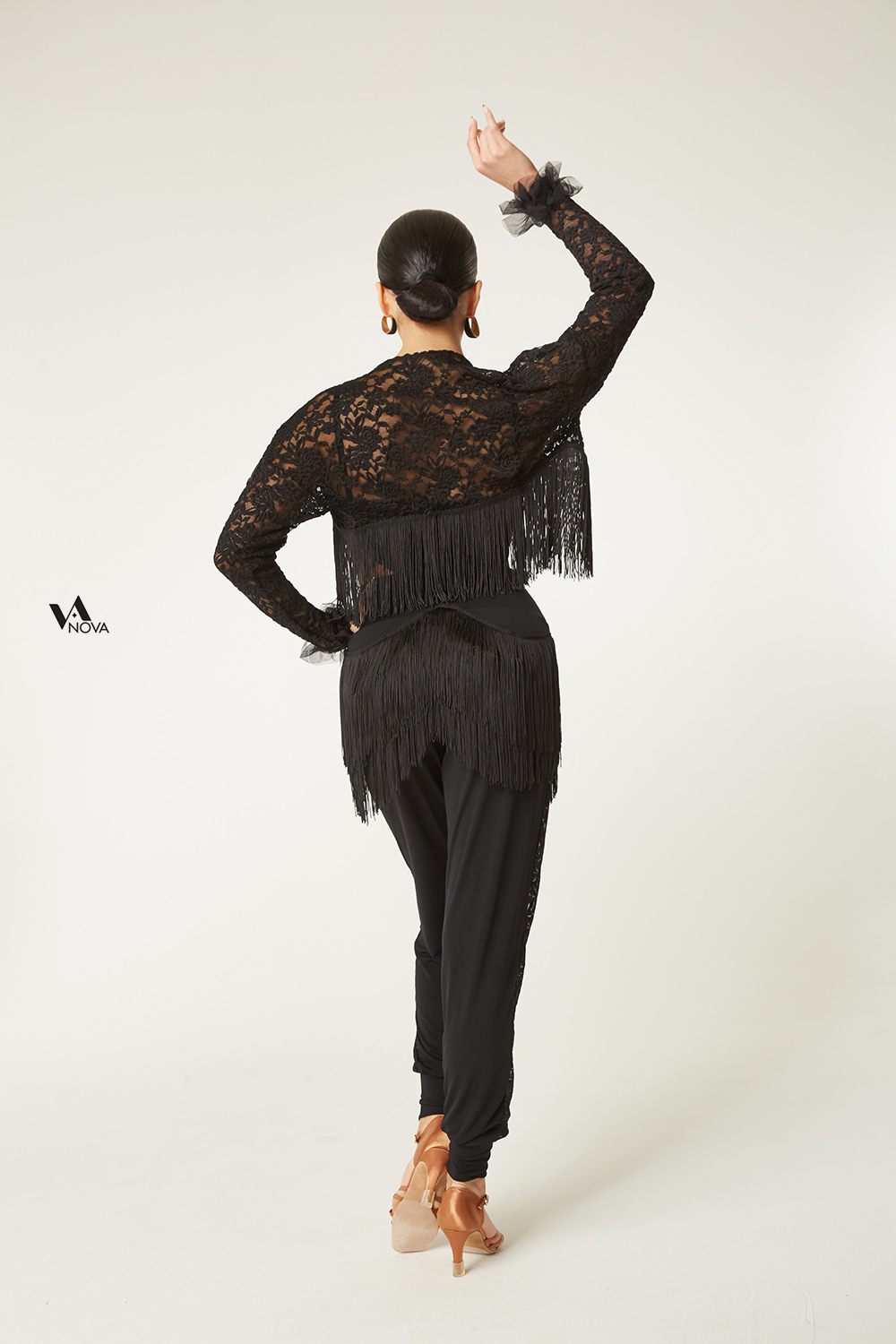 Black Jogger Pants with Fringe Trim