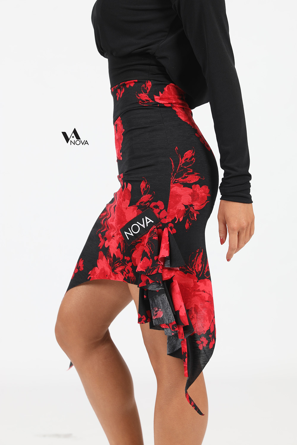 한정판매 Red Floral Print Ruffle Skirt