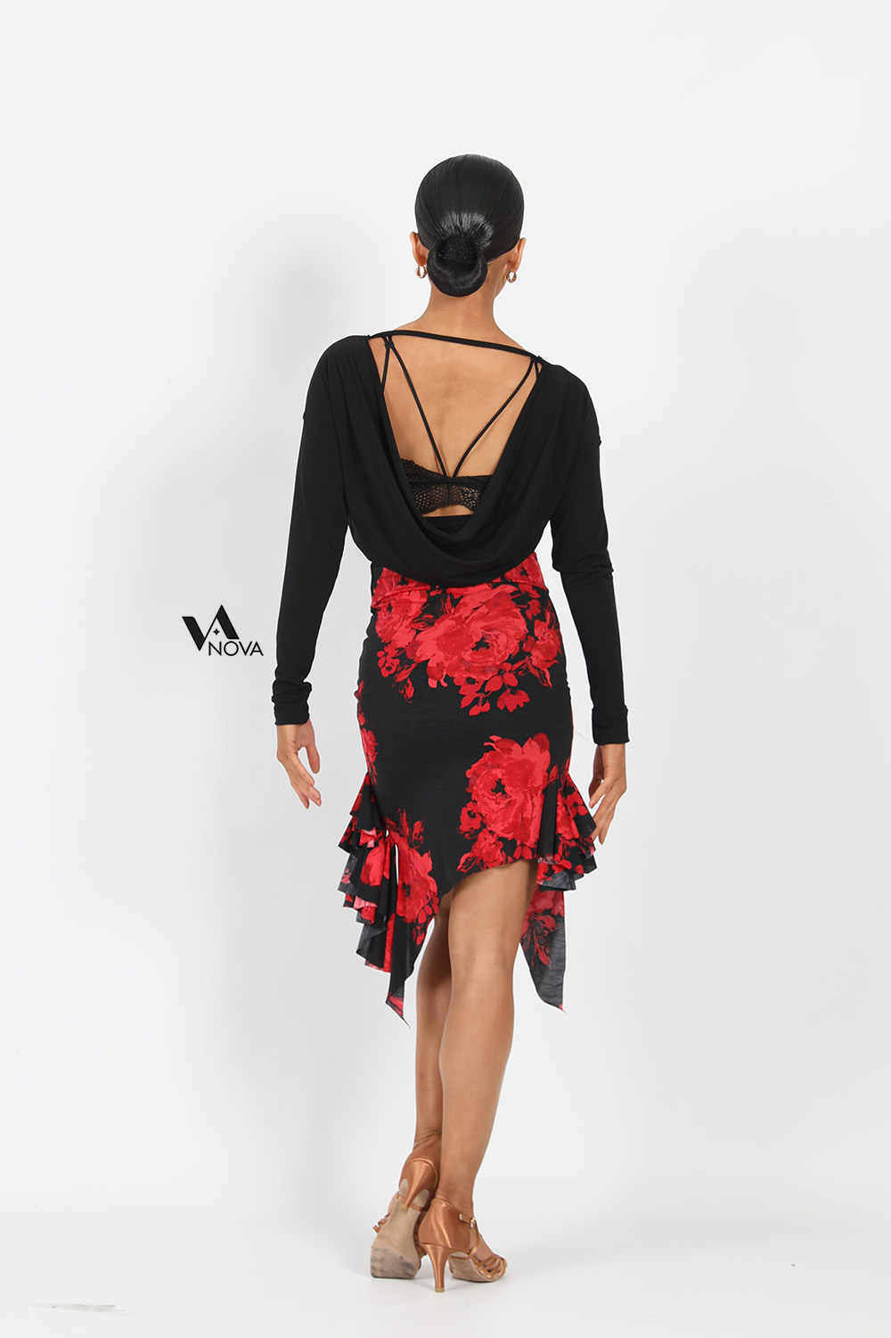 한정판매 Red Floral Print Ruffle Skirt