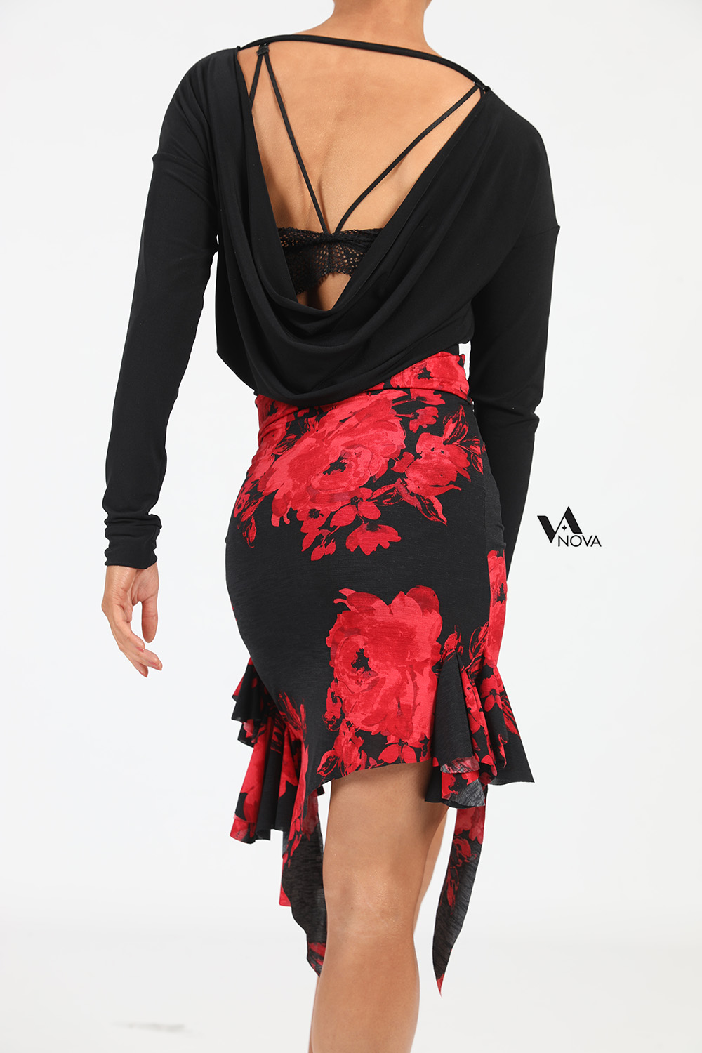 한정판매 Red Floral Print Ruffle Skirt