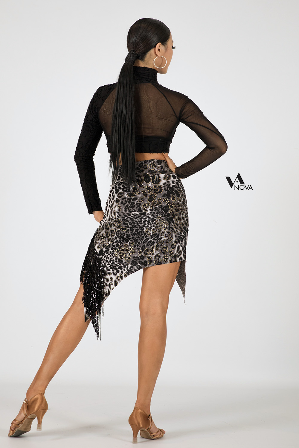 Black Turtle Neck Cropped Top with Mesh Back